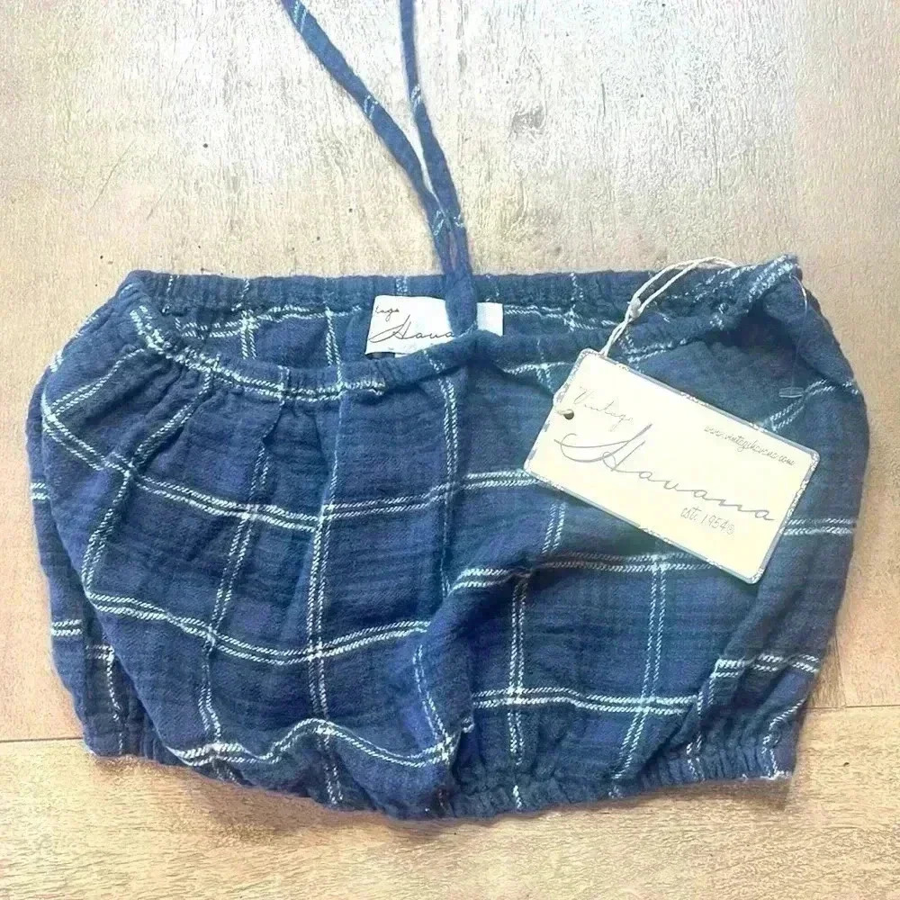 Vintage Havana flannel tube top with tie, NWT, size Medium